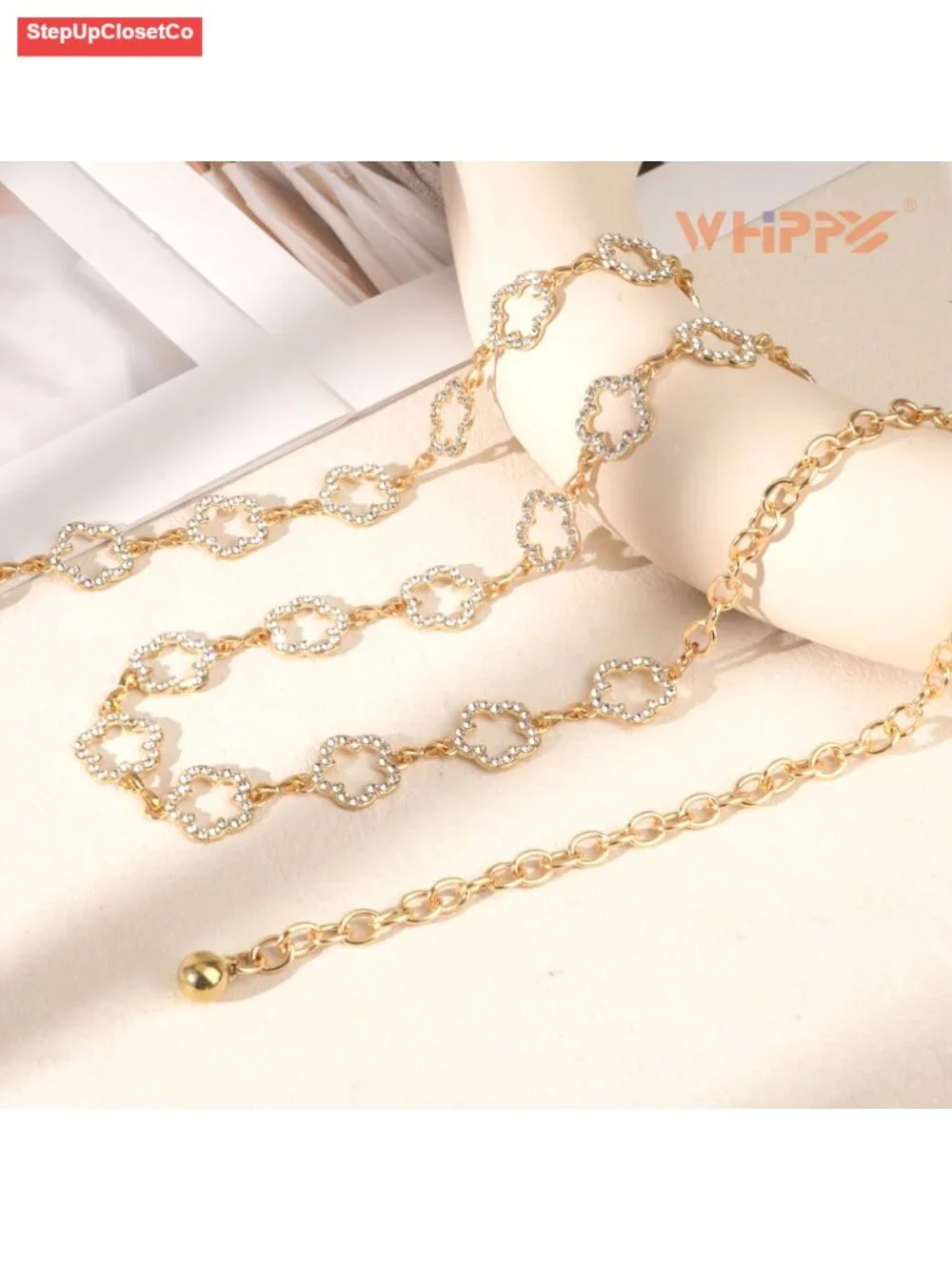 Rhinestone Chain Belt for Dresses Adjustable Waist Chain Gold Metal Belt
